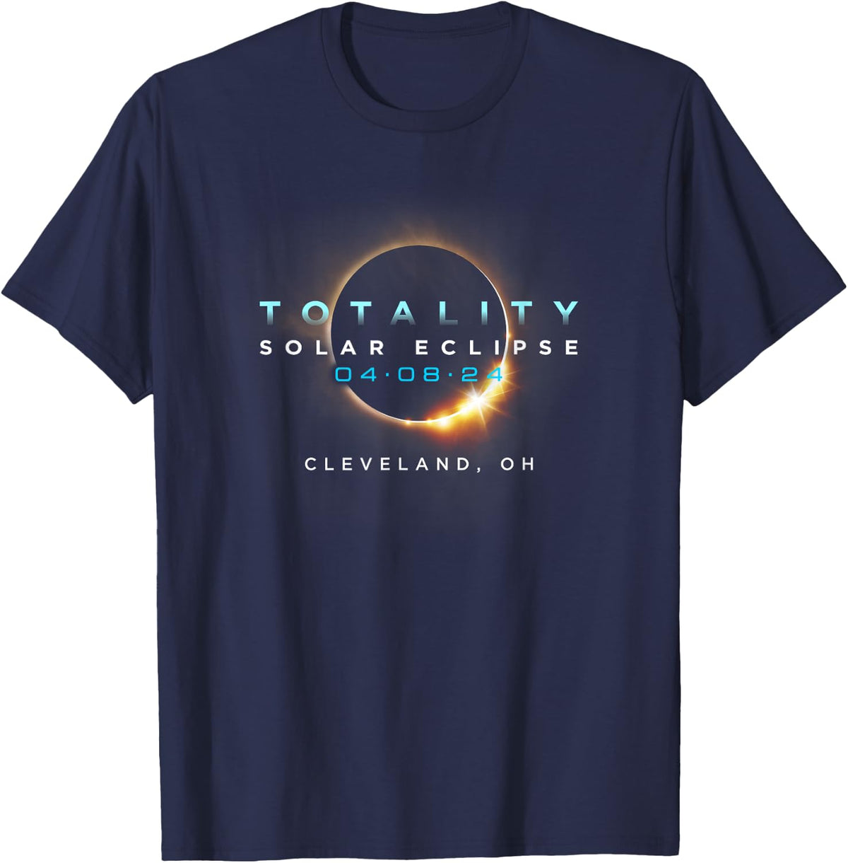 Official Solar Eclipse 2024 Cleveland, OH Totality 04-08-24 T-Shirt - Navy Blue