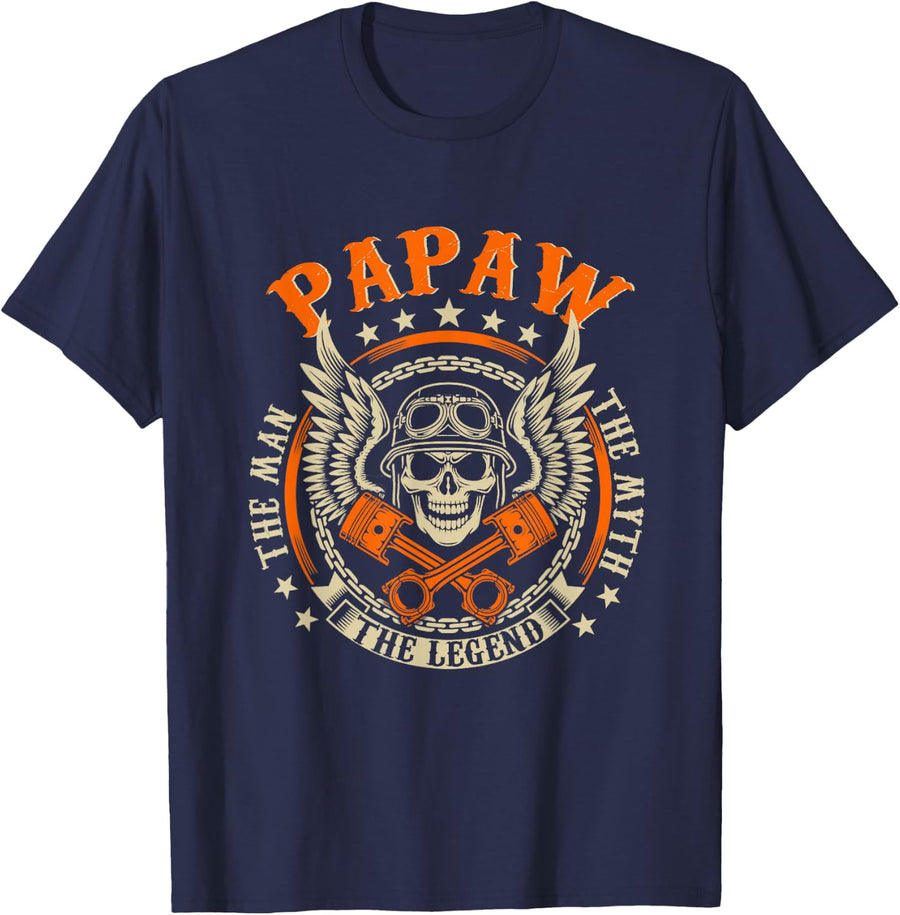Vintage Biker Papaw Motorcycles T Shirt For Fathers Day Mens Tees - Navy Blue