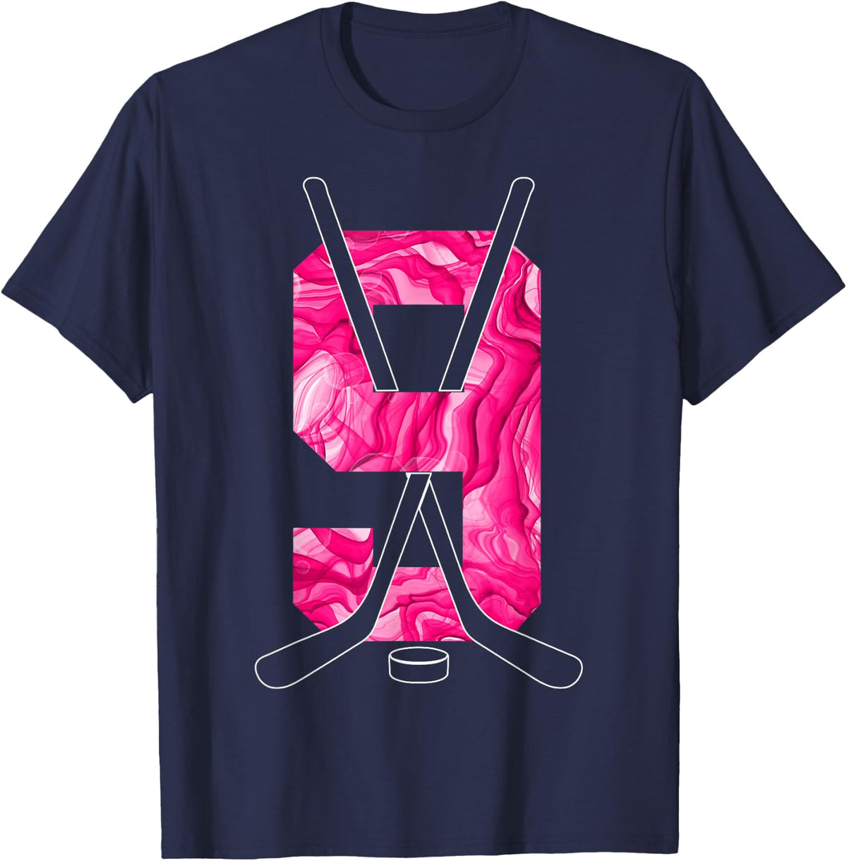 Number 9 Years ICE Hockey 9TH Birthday T-Shirt - Navy Blue