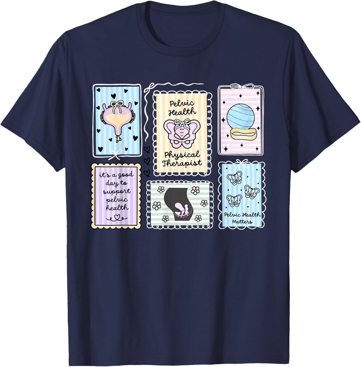 Stamp Pelvic Health Physical Therapist Floor Appreciation T-Shirt - Navy Blue
