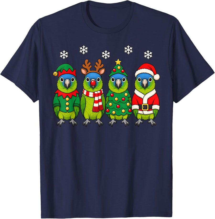 Blue Crowned Conure Christmas Reindeer Santa Parrot Bird T-Shirt - Navy Blue