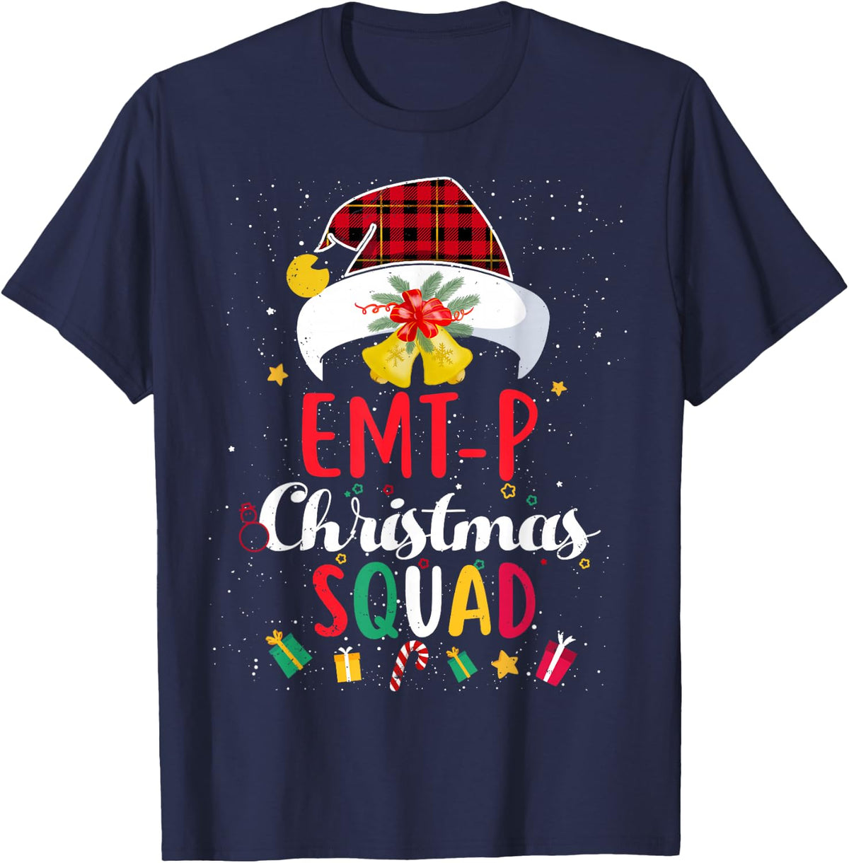 EMT-P Christmas Squad Santa Hat Paramedic Match T-Shirt - Navy Blue