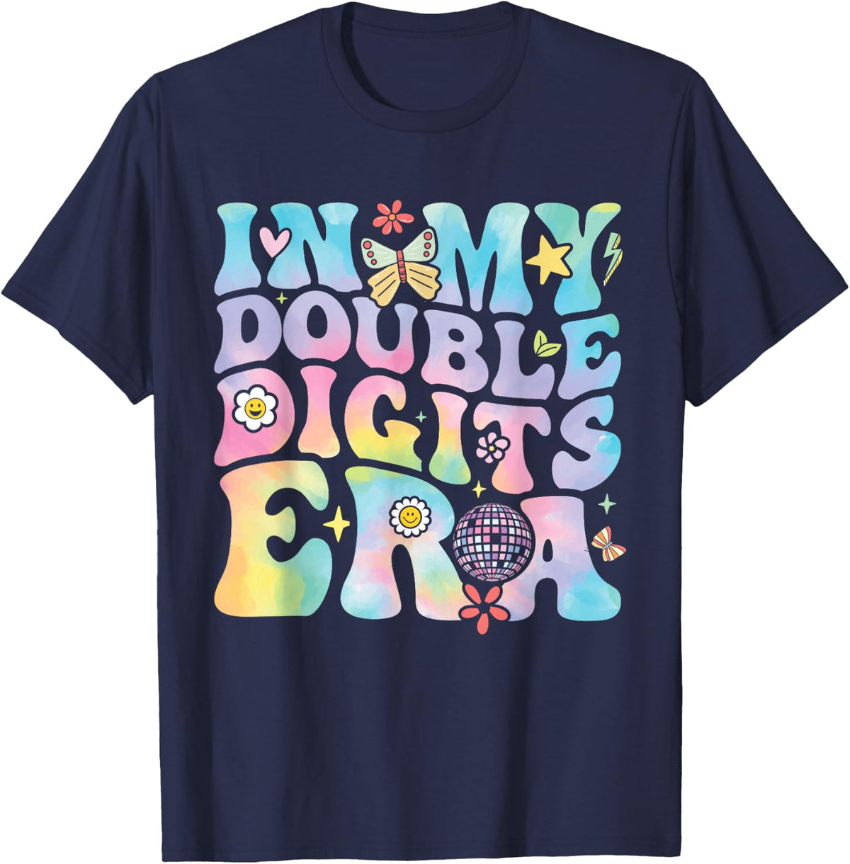in My Double Digits Era Retro 10 Year Old 10th Birthday Girl T-Shirt - Navy Blue
