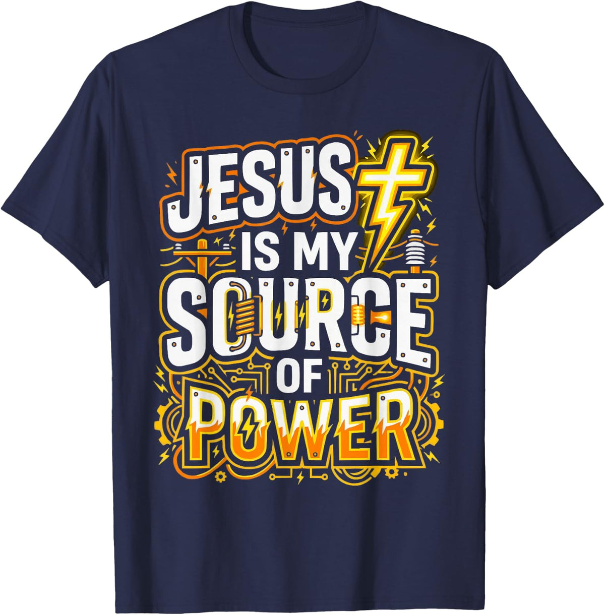 Christian Electrician Jesus Christ Electrical Engineer T-Shirt - Navy Blue