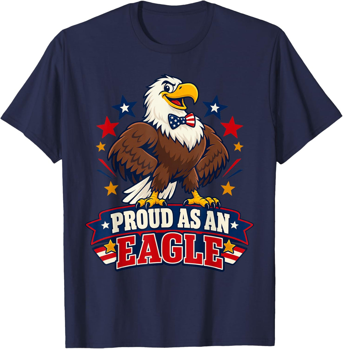 USA Cartoon Patriotic Eagle Proud as an Eagle T-Shirt - Navy Blue