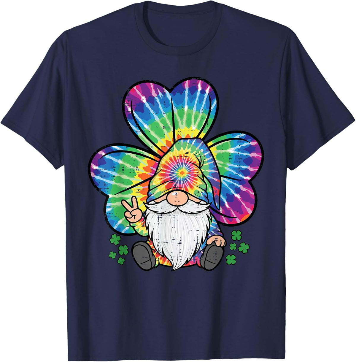 St Patricks Day Gnome Shamrock Tie Dye Saint Paddys Women T-Shirt - Navy Blue
