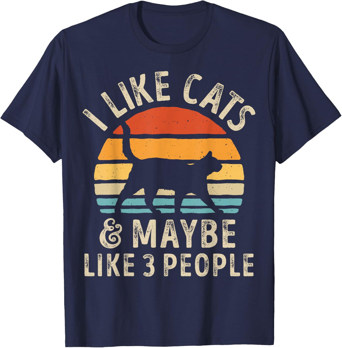 I Like Cats and Maybe Like 3 People Cat Retro Men T-Shirt - Navy Blue