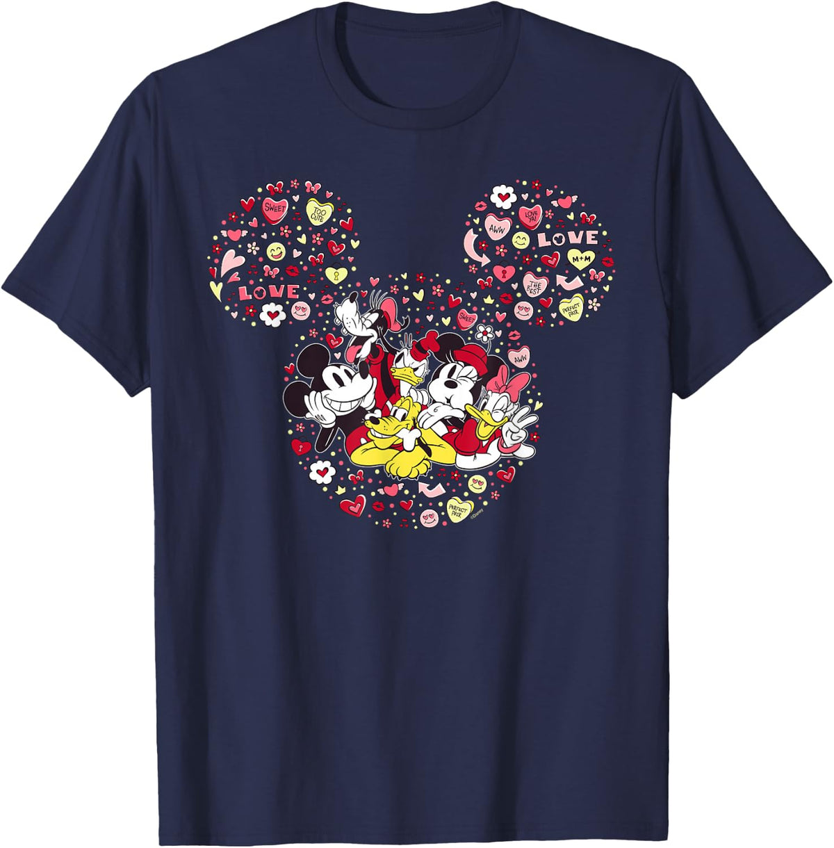 Disney Valentine's Day Mickey & Friends Icon Candy Hearts T-Shirt - Navy Blue