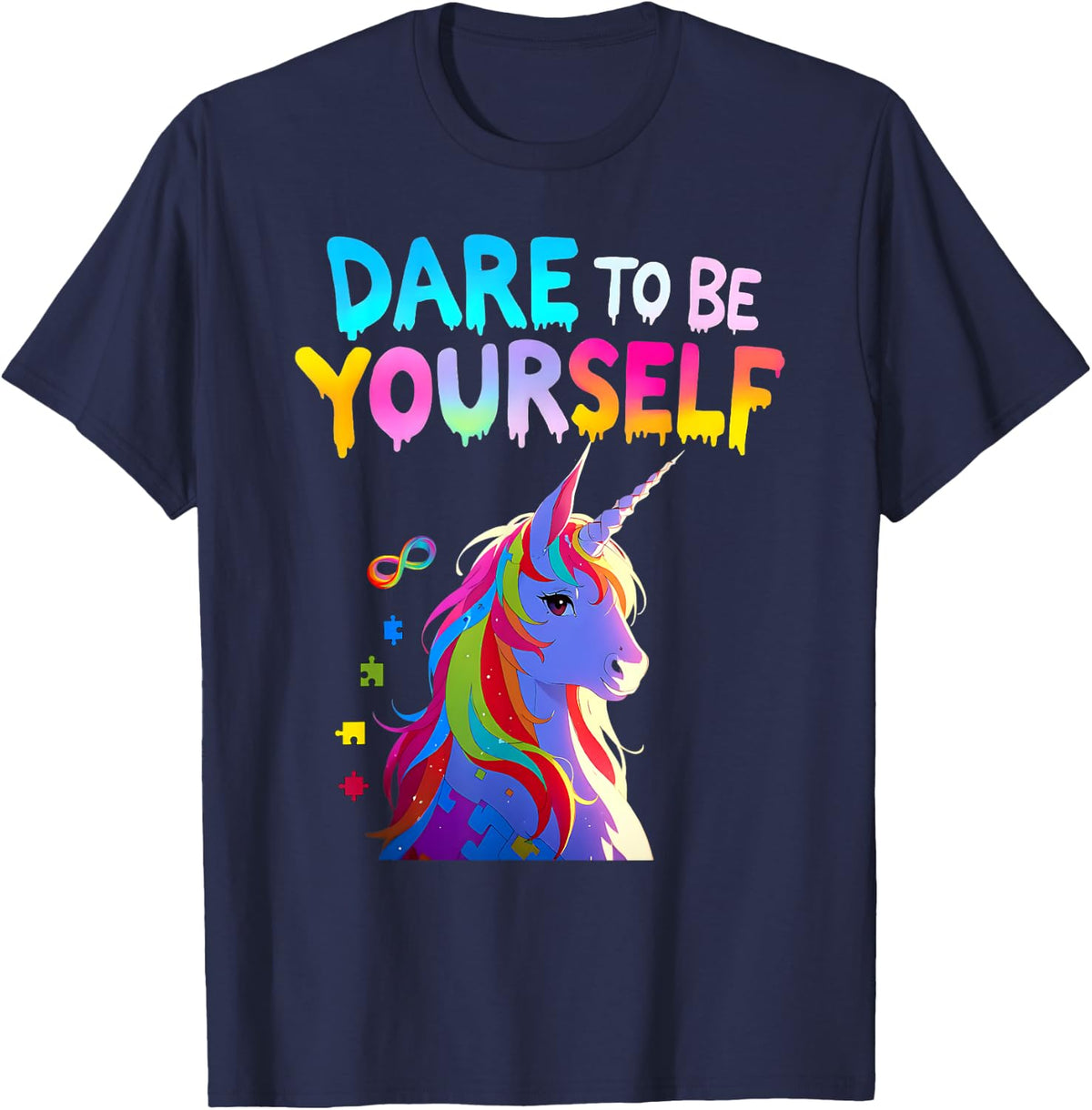 Unicorn Autism Awareness Acceptance Autistic Girl Gifts Kids T-Shirt - Navy Blue