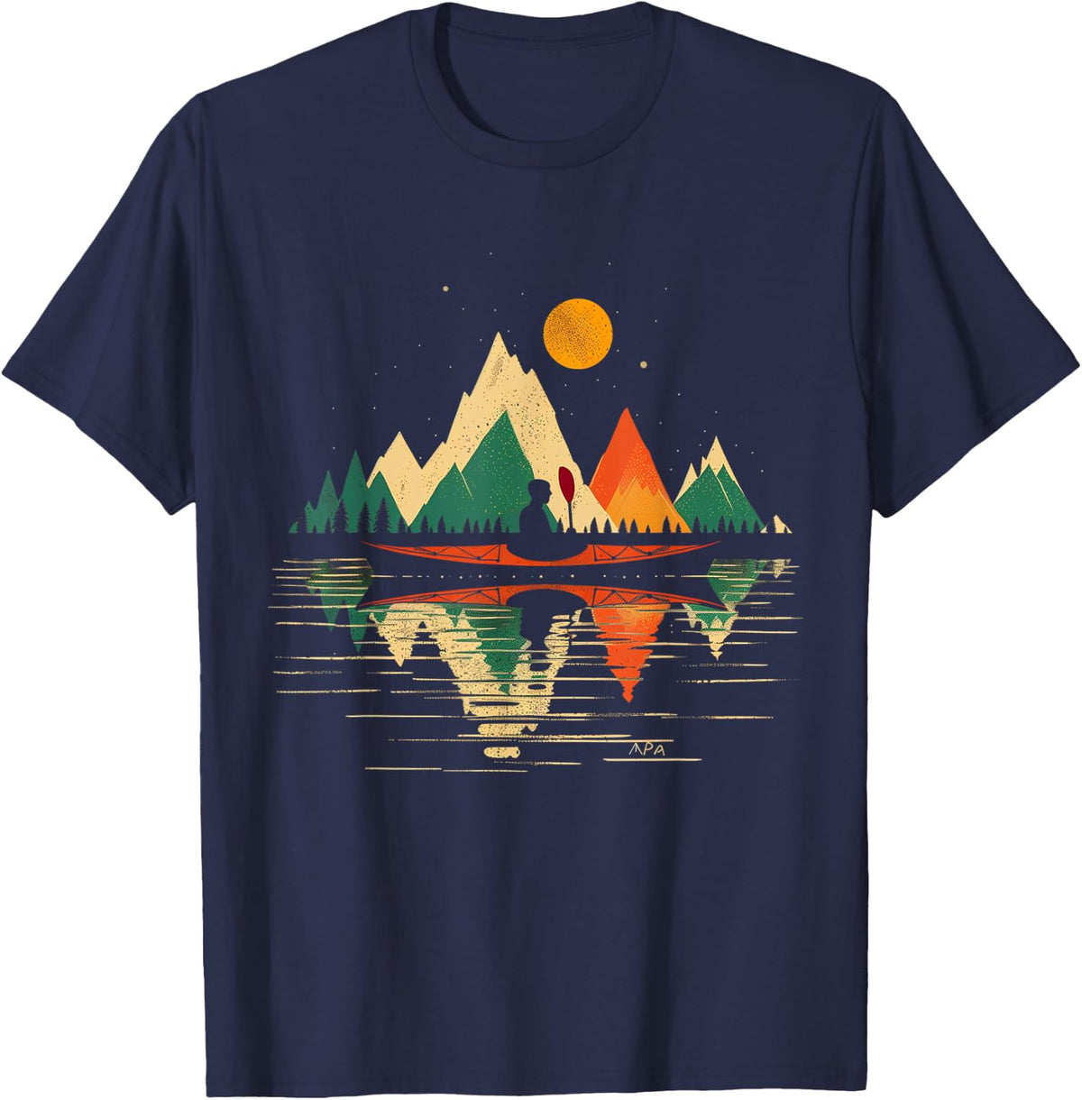 Kayaking Vintage Retro Mountains Canoe Canoeing Kayak T-Shirt - Navy Blue