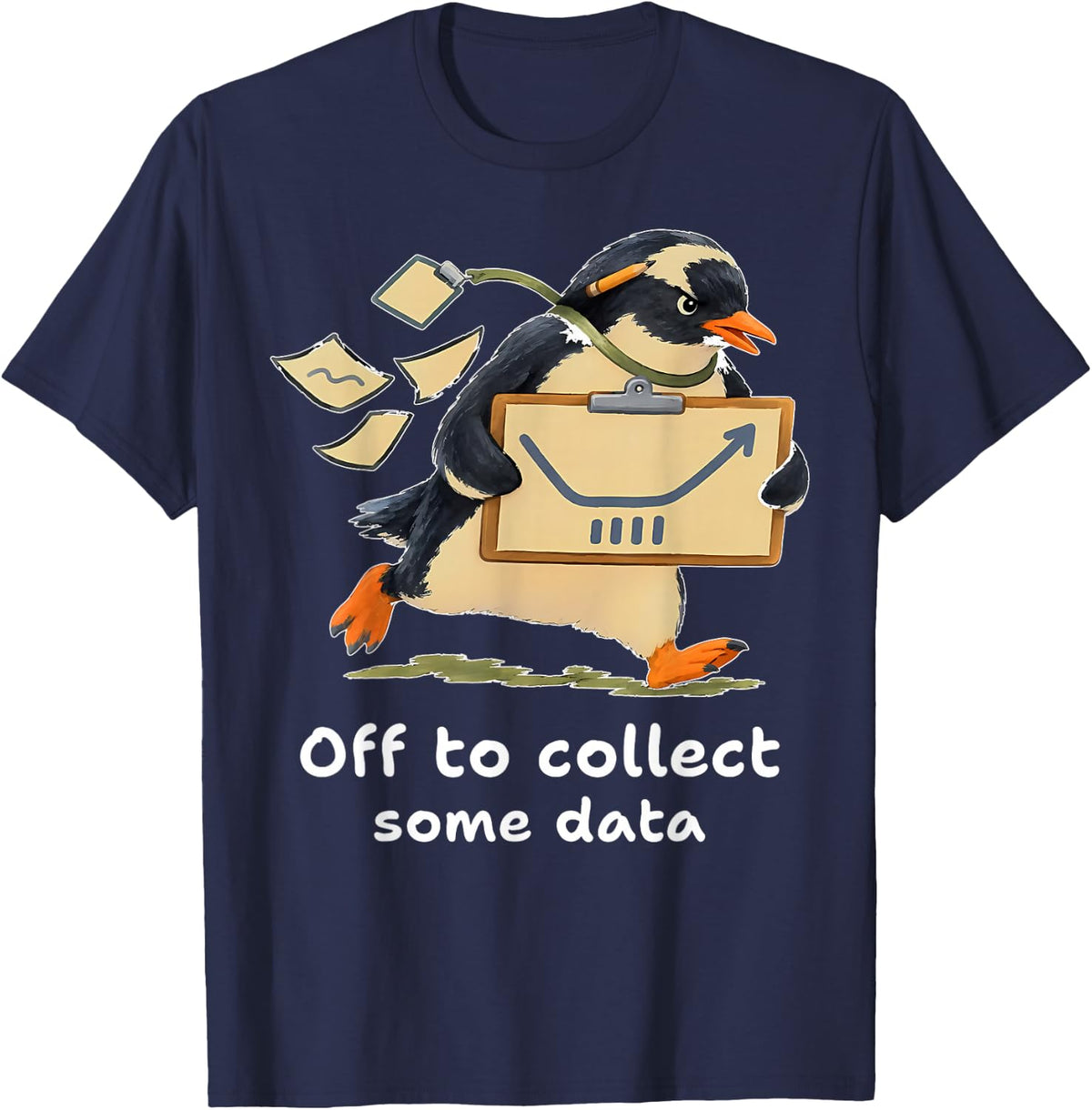 Off to Collect Some Data Cute Penguin Behavior Analyst RBT T-Shirt - Navy Blue
