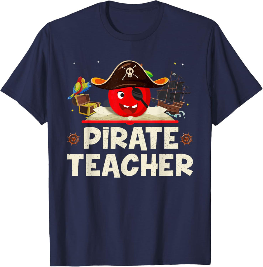 Pirate Teacher T-Shirt For Halloween Costume Tees Pirate Day T-Shirt for Men Women Kids - Navy Blue