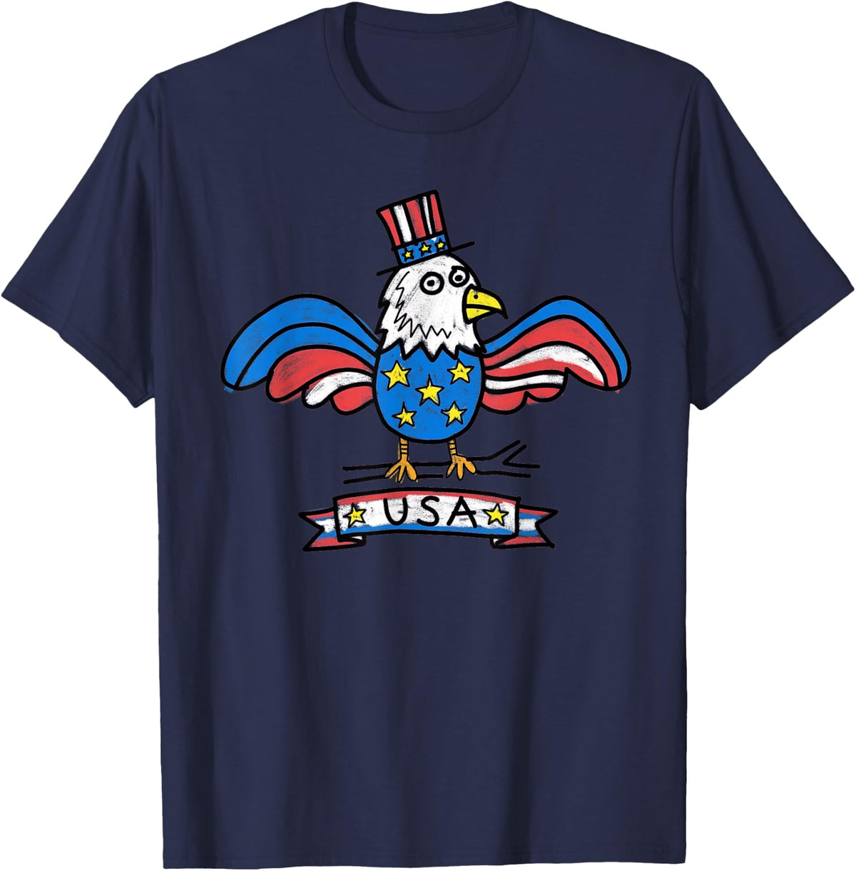 USA Eagle Retro Hand Drawn for Men Women Teens T-Shirt - Navy Blue