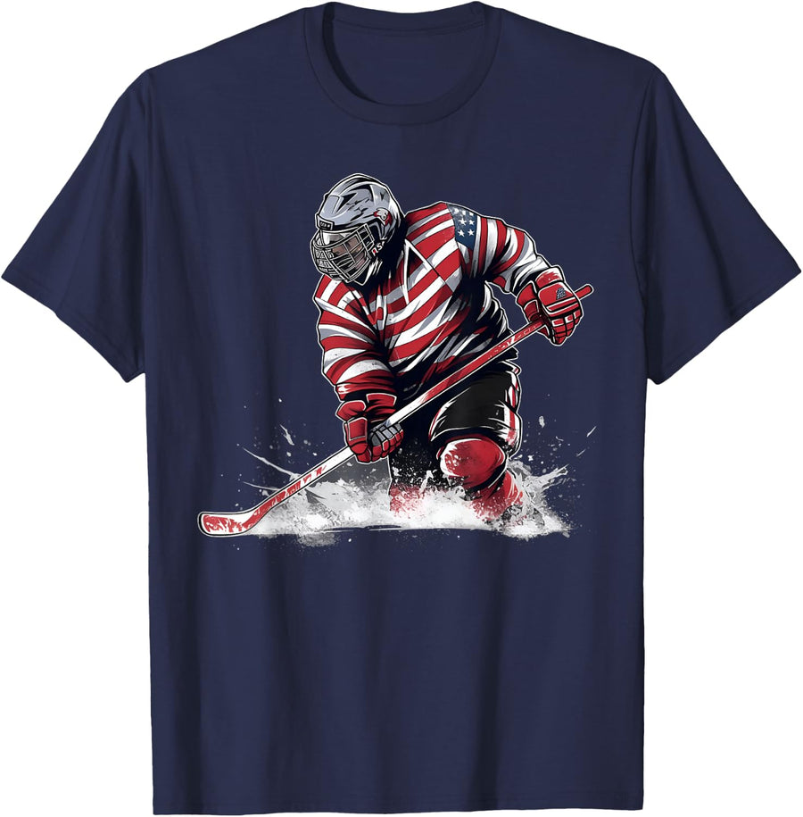 Ice Hockey Tshirt Youth Women Puck Hockeyplayer Player Men T-Shirt - Navy Blue