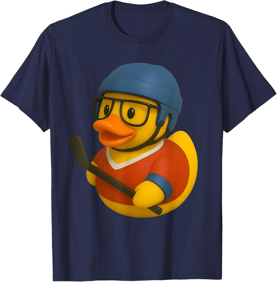 Rubber Duck Ice Hockey Player Ducky Duckie Men Women Kids T-Shirt - Navy Blue