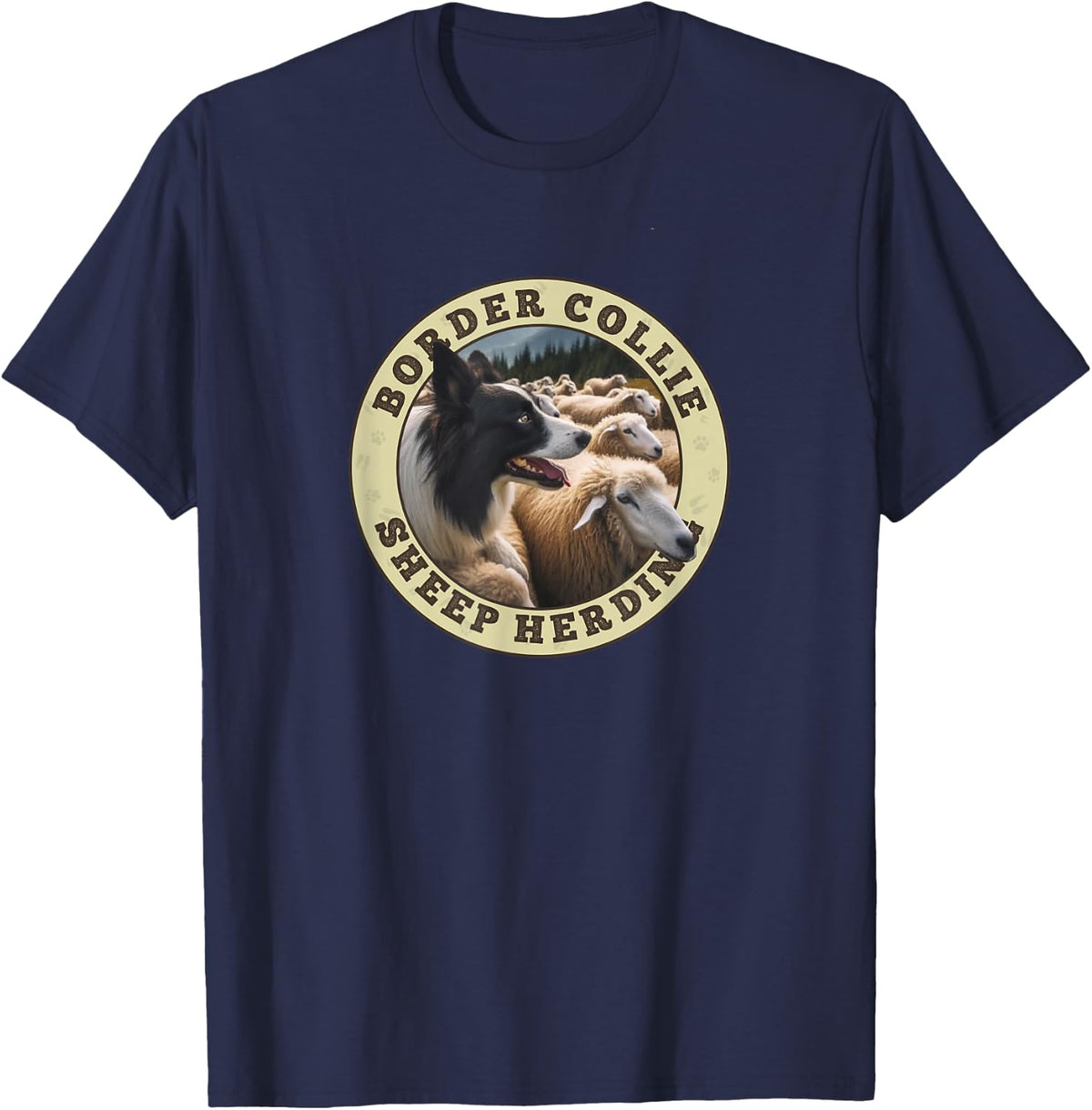 Border Collie Australian Shepherd with Sheep T-Shirt - Navy Blue