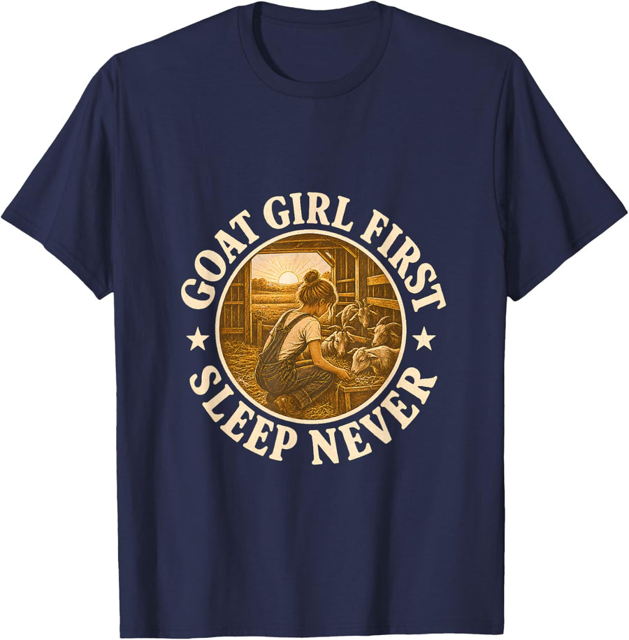 Goat Girl First Sleep Never Sunrise Farm Kids T-Shirt - Navy Blue