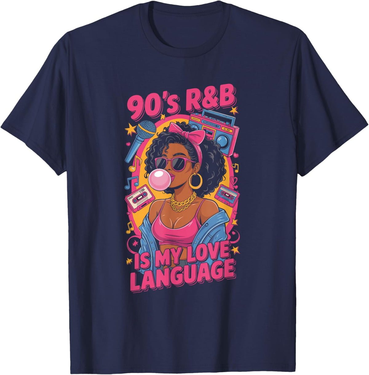 90's R&B Music Hip Hop R&B Is My Love Language T-Shirt - Navy Blue