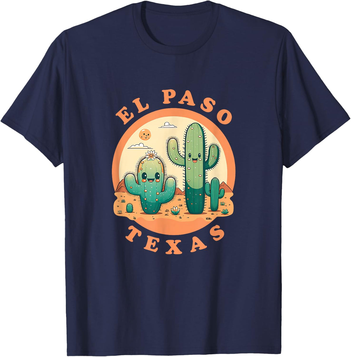 El Paso Texas Cute Kawaii Desert Cactus Couple T-Shirt - Navy Blue