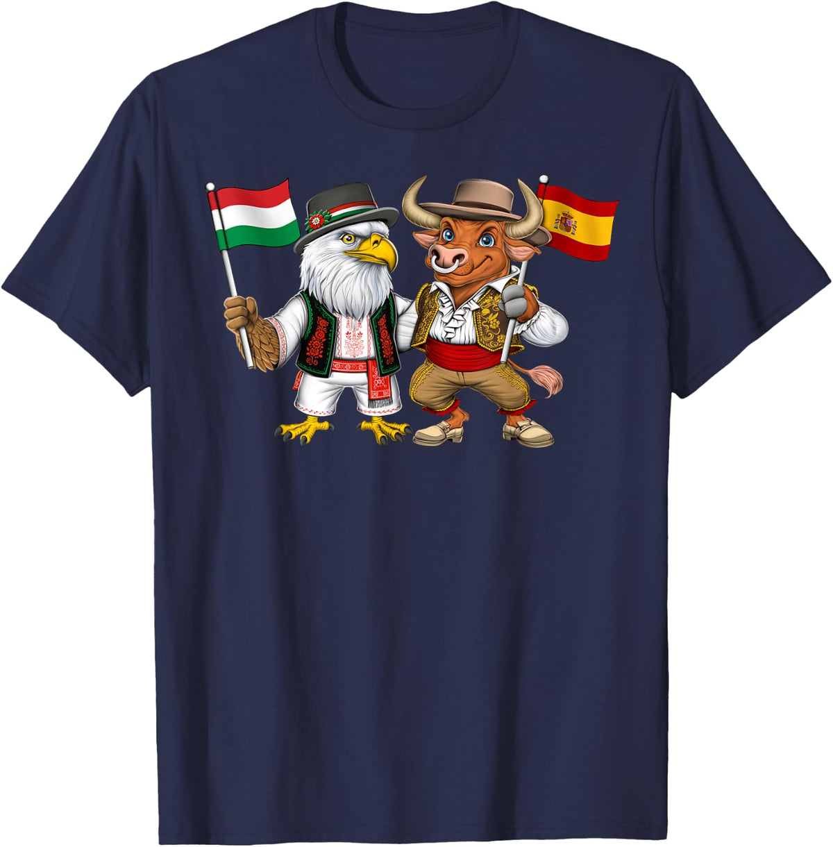 Spanish Hungarian Roots Spain Hungary Flag T-Shirt - Navy Blue