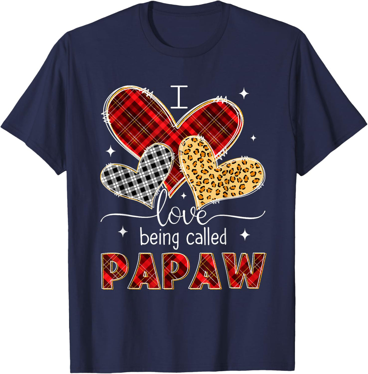 I Love Being Called Papaw Leopard Heart T-Shirt - Navy Blue