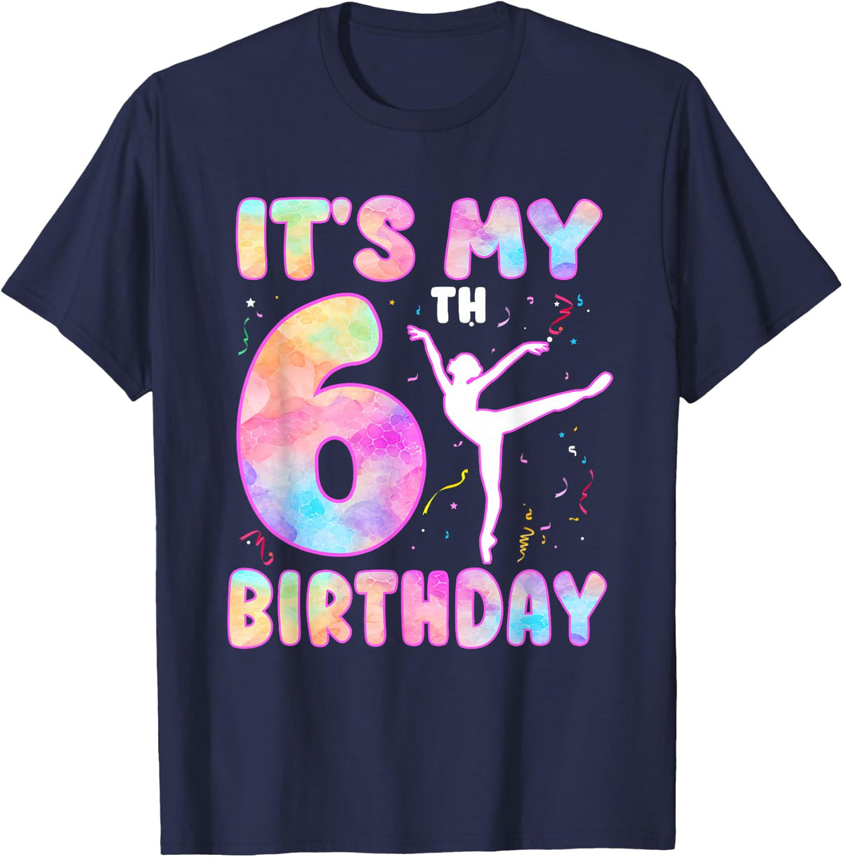 It's My 6th Birthday Gymnastic Theme 6 Year Old Gymnast T-Shirt - Navy Blue
