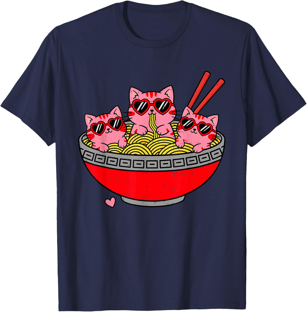 Cute Girls Valentines Day Anime Cat Kitten Women Kids Teens T-Shirt - Navy Blue