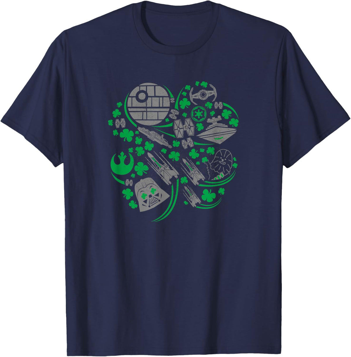 Star Wars Icons Lucky Green 4-Leaf Clover St. Patrick's Day T-Shirt - Navy Blue