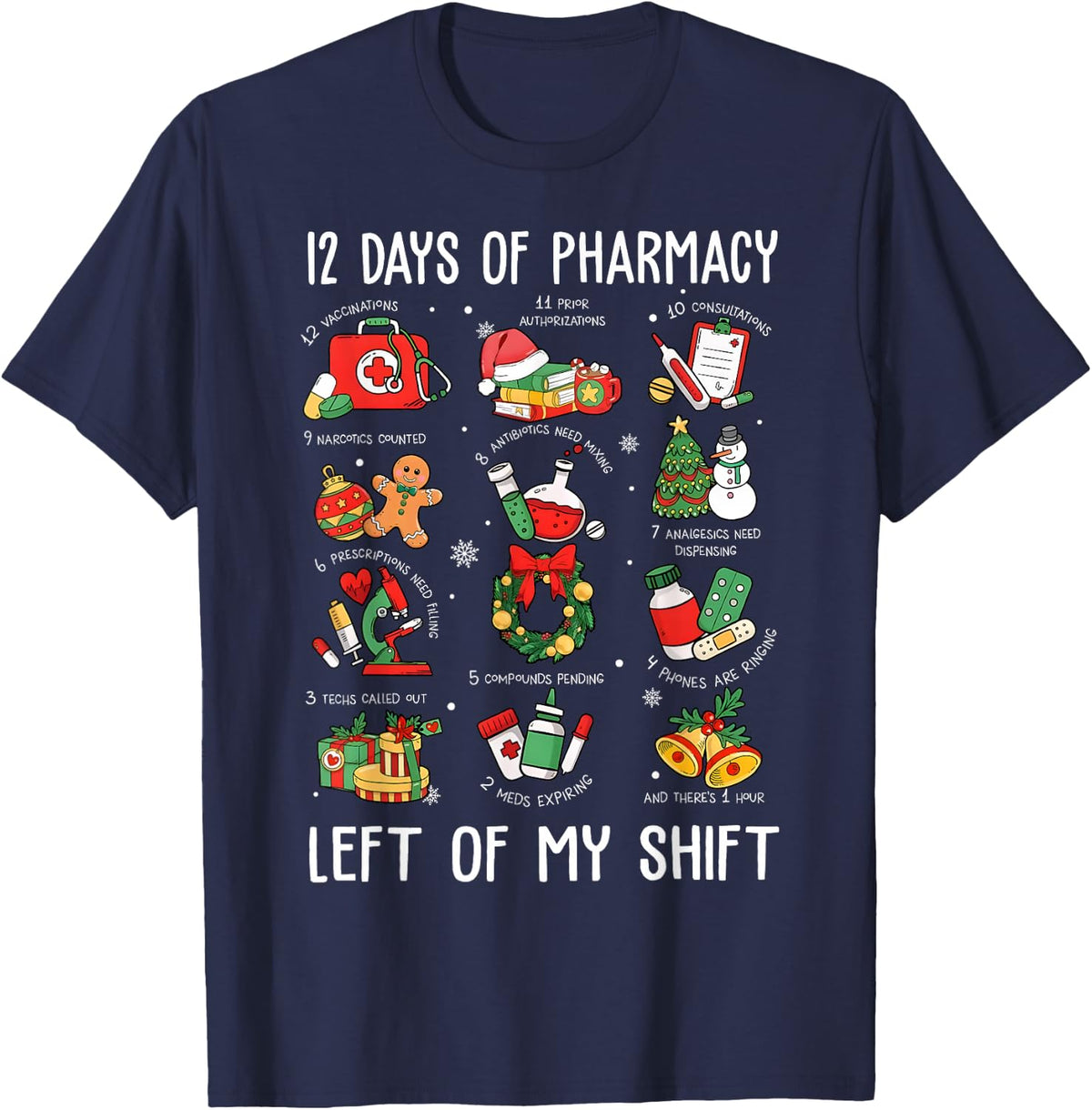 12 Days of Pharmacy Christmas Pharmacist Pharmacy Squad T-Shirt - Navy Blue