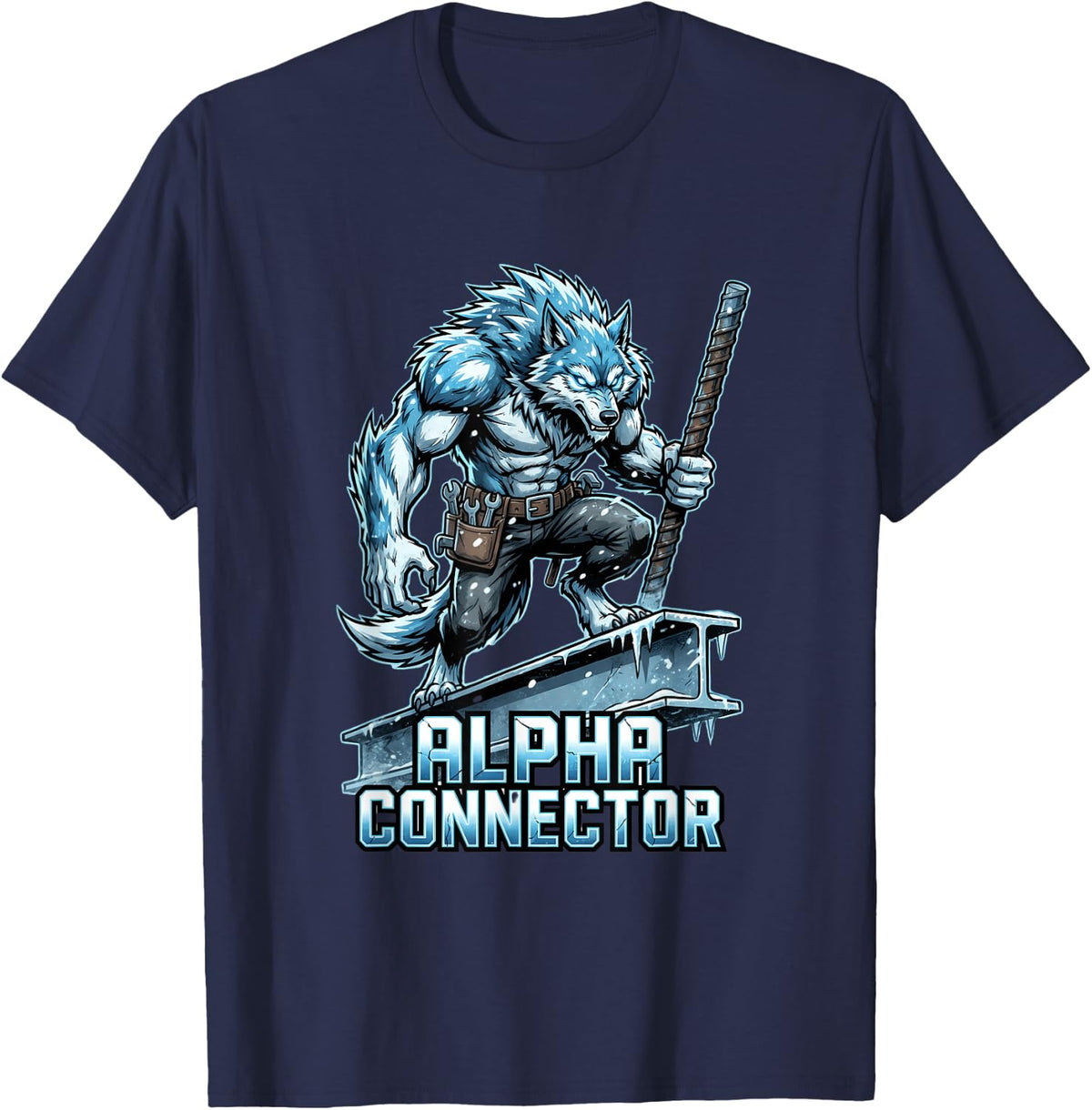 Ironworker Connector Wolf Structural Steel Erector T-Shirt - Navy Blue