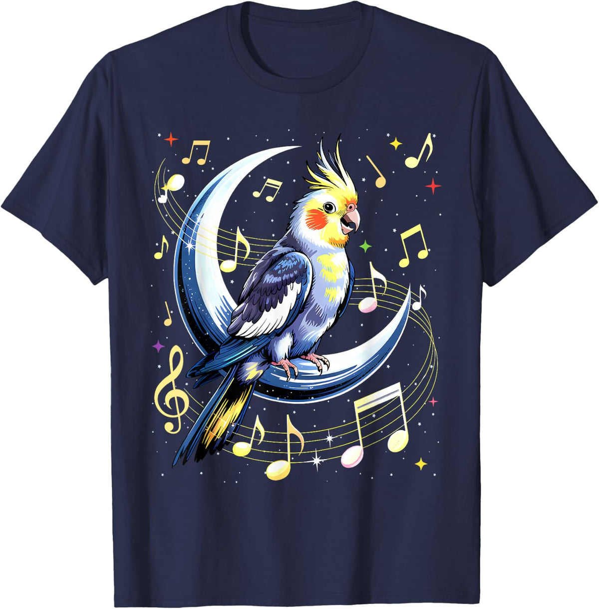 Singing Cockatiel - Happy Bird with Musical Notes T-Shirt - Navy Blue