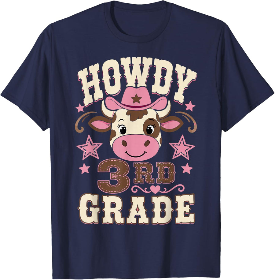 Howdy 3rd Grade Cowgirl Back to School T-Shirt - Navy Blue