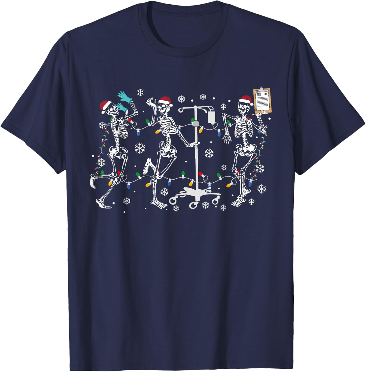 Christmas nurse Skeleton dancing Funny Skeleton Santa Hat T-Shirt - Navy Blue