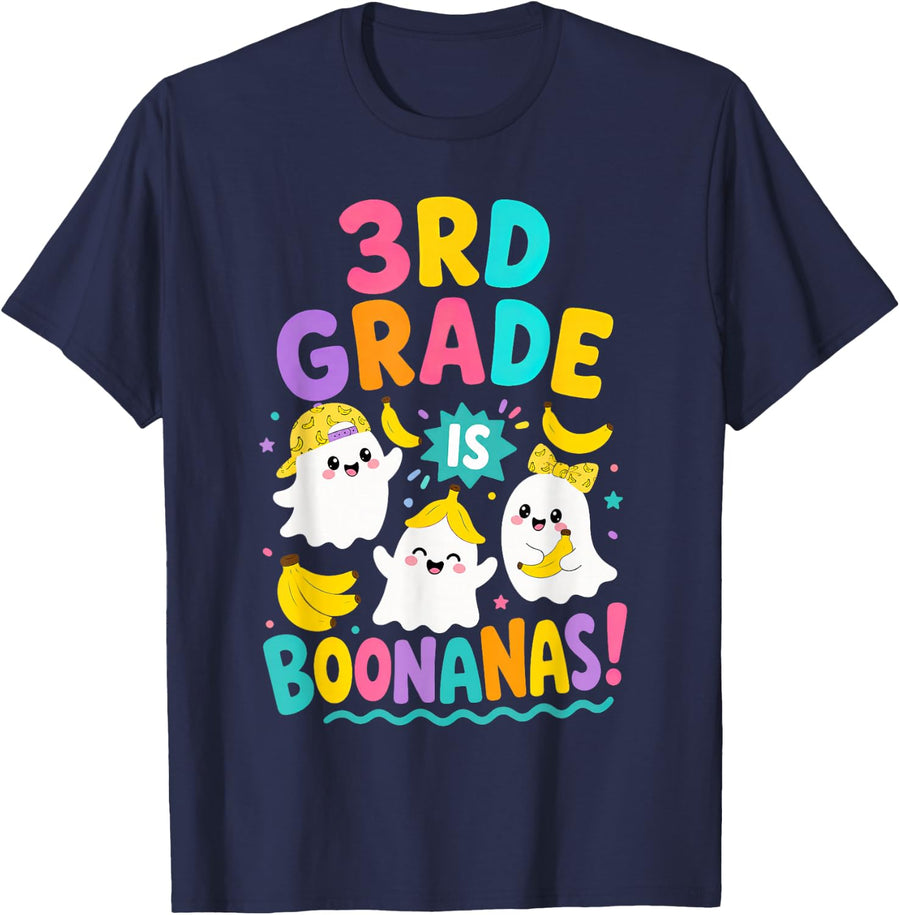 Third Grade Halloween Teacher Ghost 3rd Grade is Boonanas T-Shirt - Navy Blue