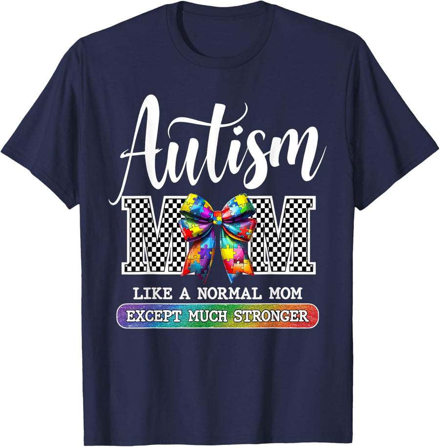 AUTISM 2025 SHIRT: Autism Mom Coquette Bow Mama Mother's Day T-Shirt - Navy Blue