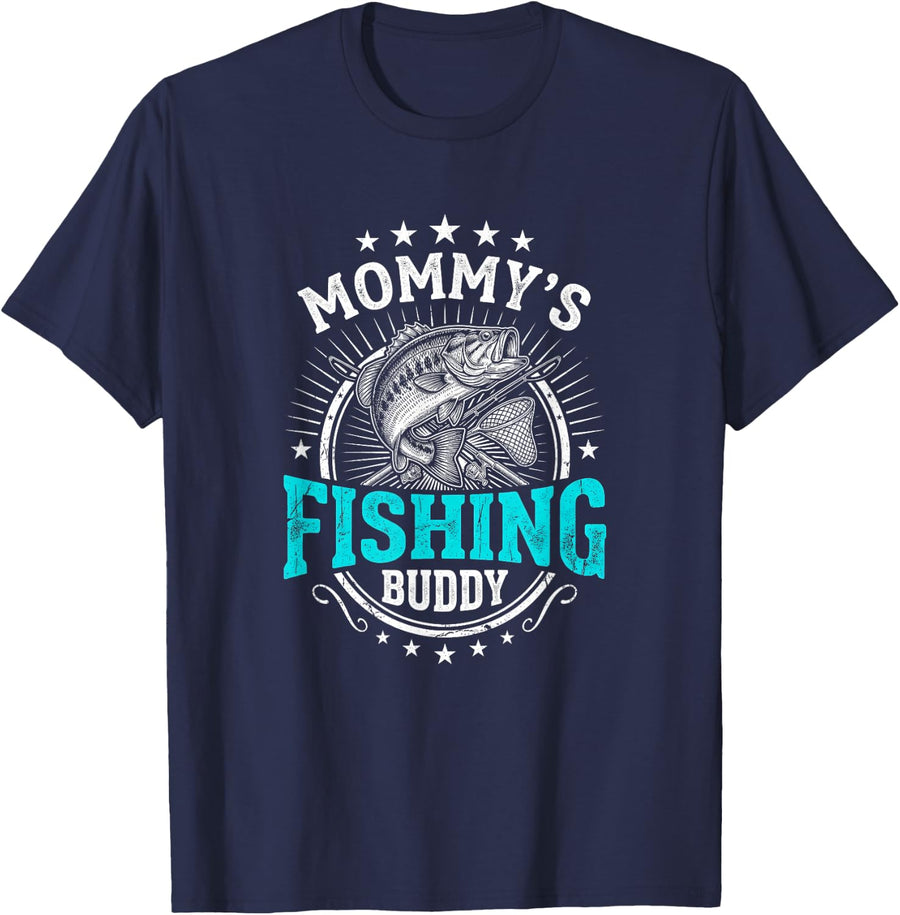 Mommys Fishing Buddy Largemouth Bass Angler Lake Outdoors T-Shirt - Navy Blue