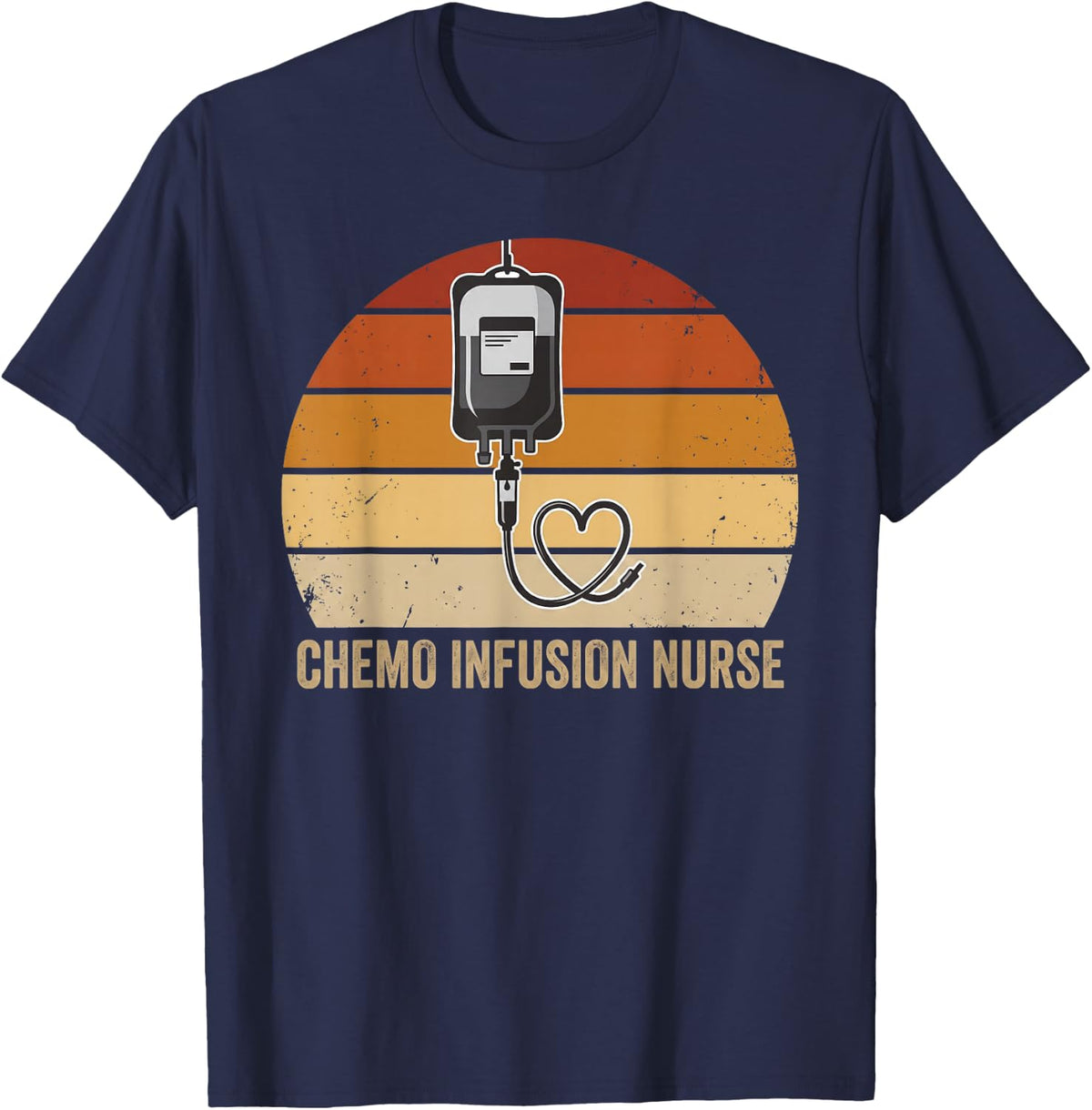 Infusion Nurse Chemo Oncology Nursing Crew Retro Sunset T-Shirt - Navy Blue