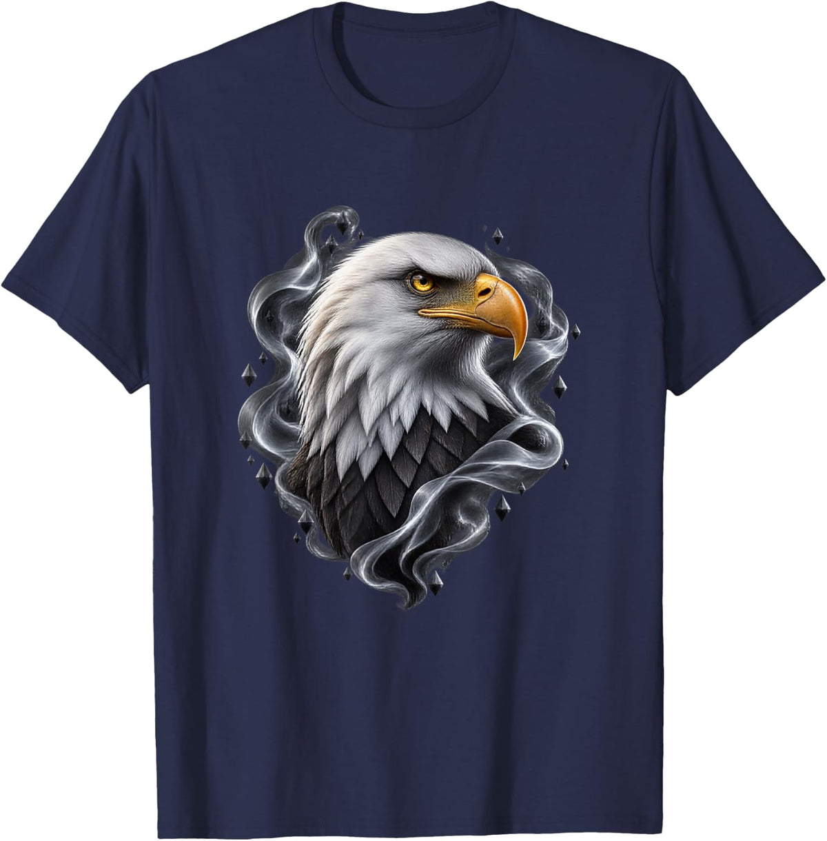 Bald Eagle with White Smoke Crown Bird Art T-Shirt - Navy Blue