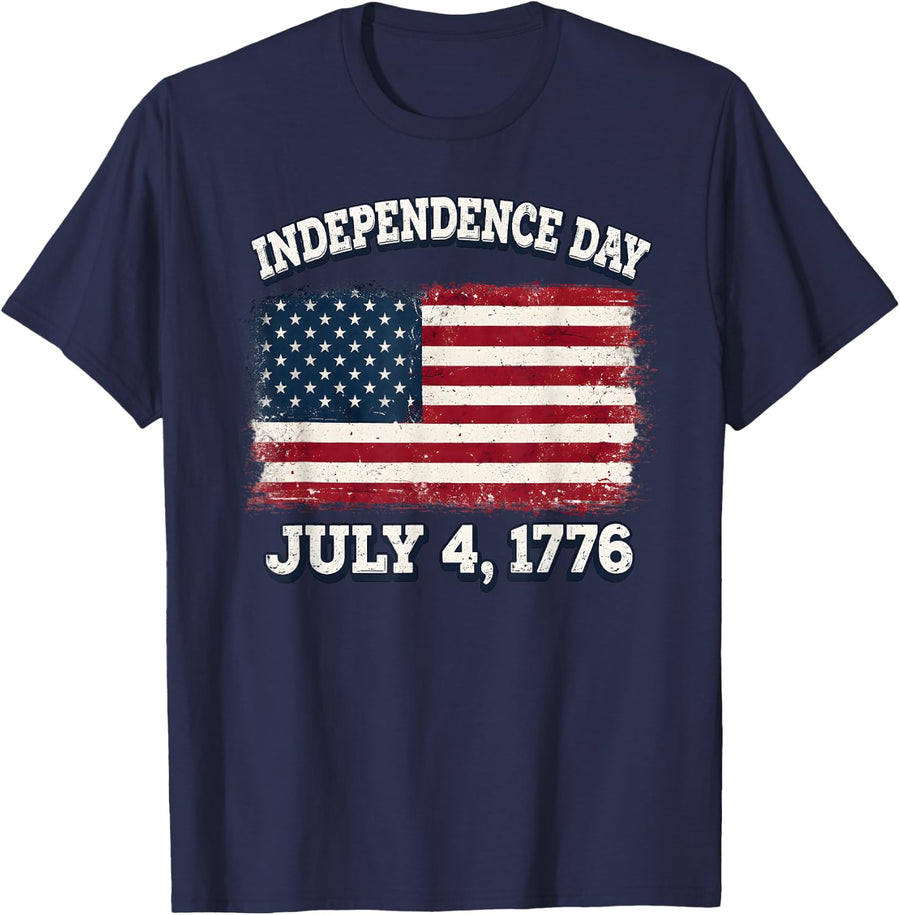 Independence Day 1776 American Flag Patriotic USA July 4 T-Shirt - Navy Blue