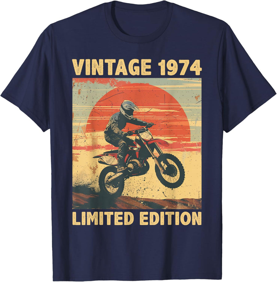 52 Years Old Gift Vintage 1974 Motocross Lover 52nd Birthday T-Shirt - Navy Blue
