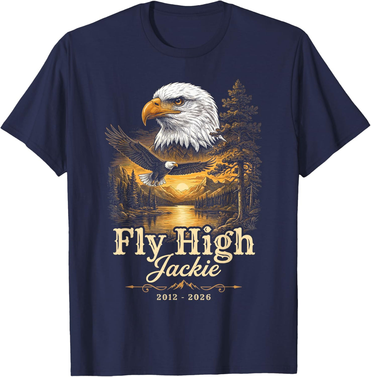 Fly High Jackie The Big Bear Bald Eagle Supports Wildlife T-Shirt - Navy Blue