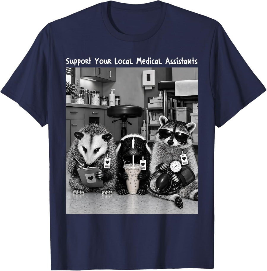 Support Your Local Medical Assistants Raccoon Possum Skunk T-Shirt - Navy Blue