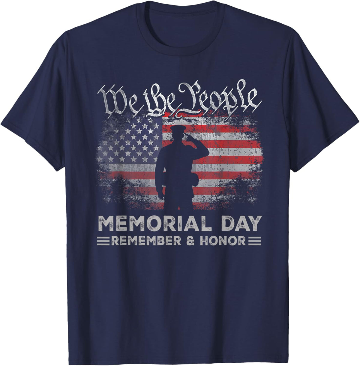 Memorial Day Remember Honor US American Flag Veterans Day T-Shirt - Navy Blue