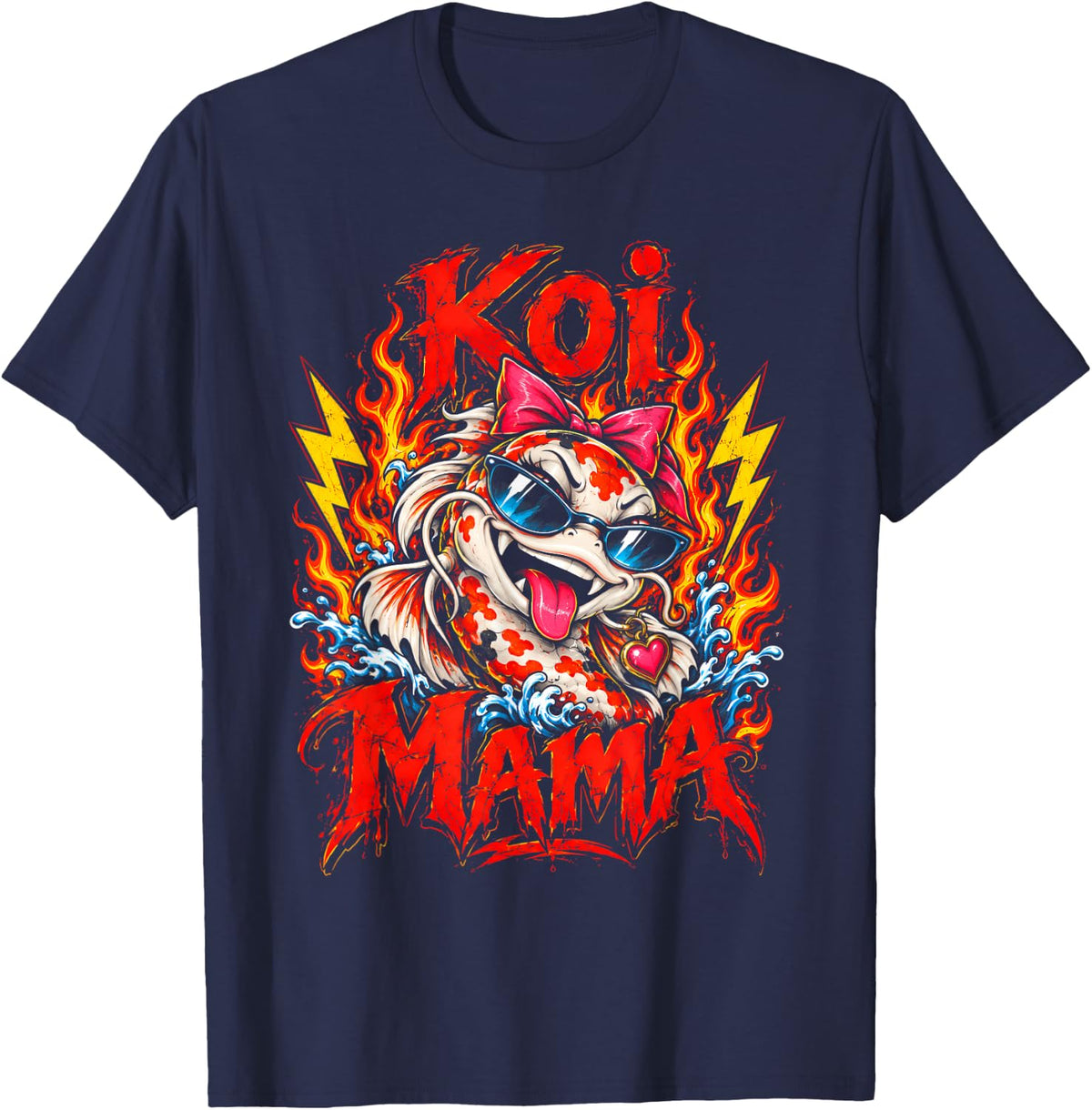 Koi Mama Fish Lover Bootleg T-Shirt - Navy Blue