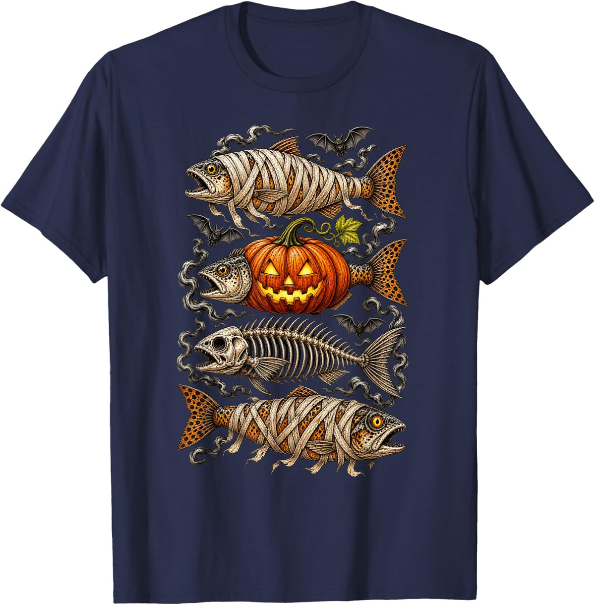 Halloween Trout Fish Ghost T-Shirt - Navy Blue
