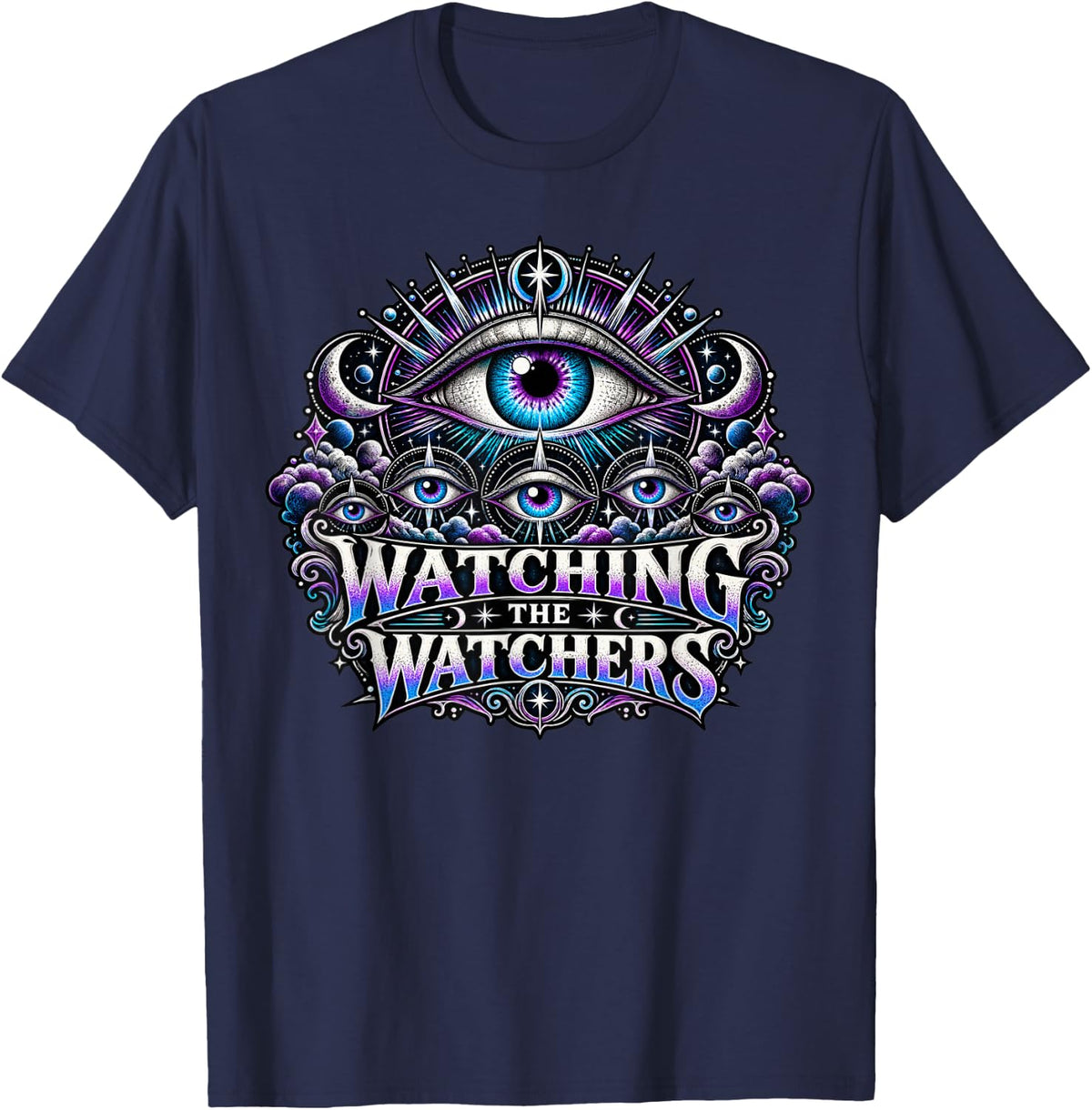 Watching The Watchers All Seeing Eye Space Mystery T-Shirt - Navy Blue