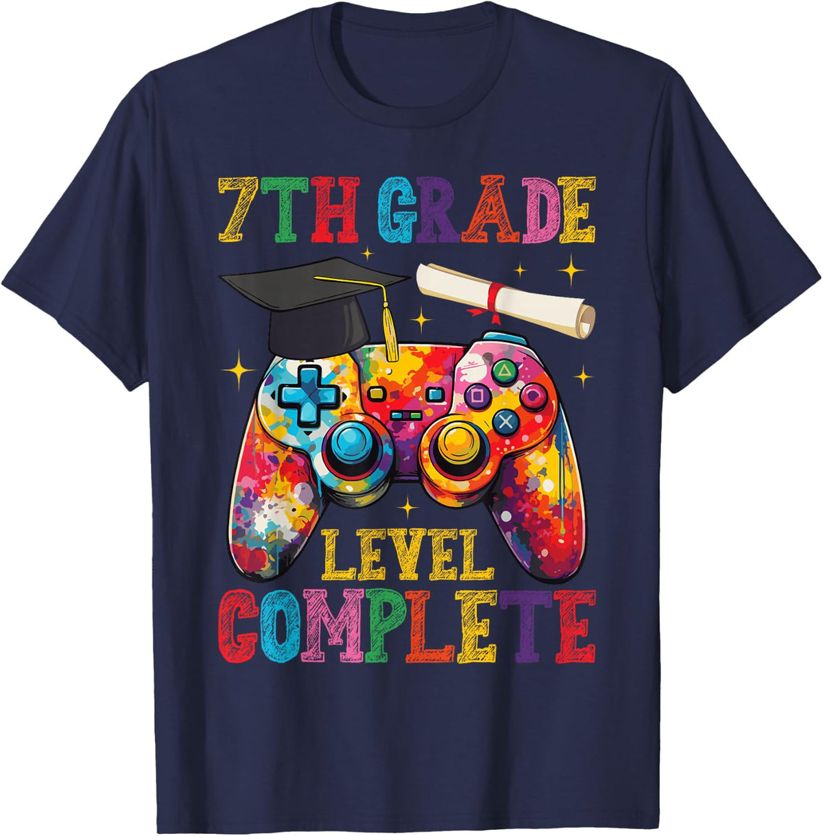 7th Grade Level Complete Graduation Gamers Last Day School T-Shirt - Navy Blue