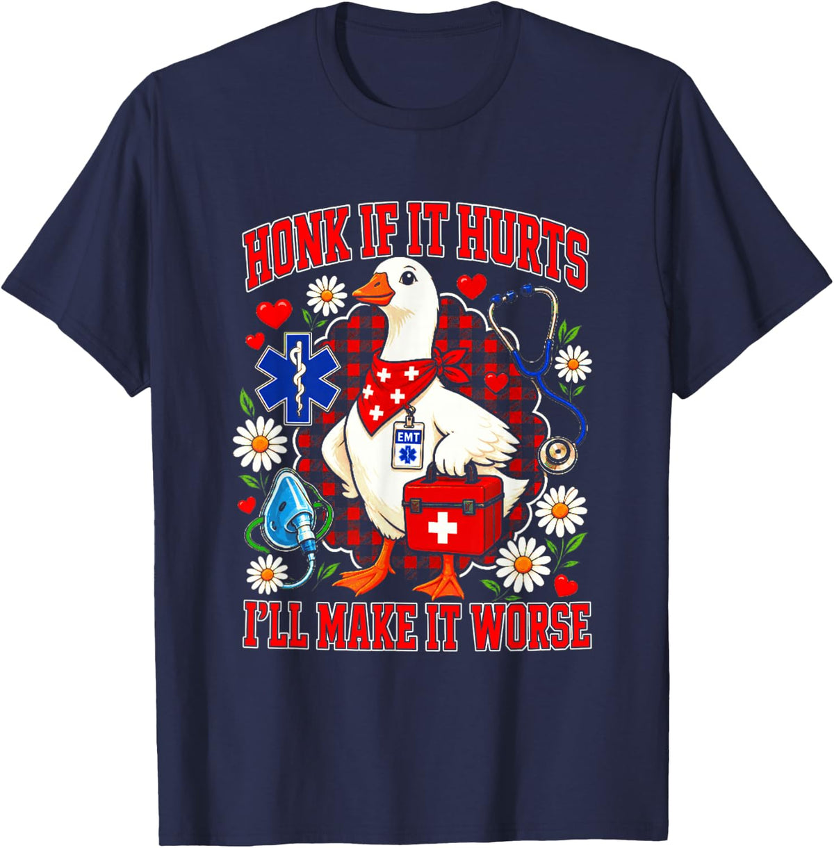 Funny EMT Paramedic Goose First Responder Honk If It Hurts T-Shirt - Navy Blue