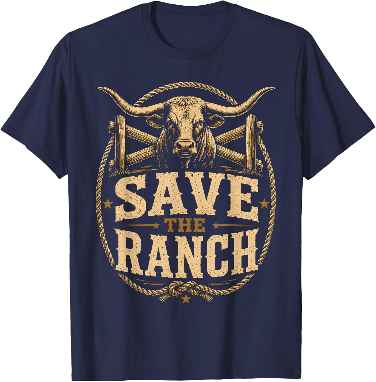 Save The Ranch Longhorn Cattle Rancher Western Ranching T-Shirt - Navy Blue