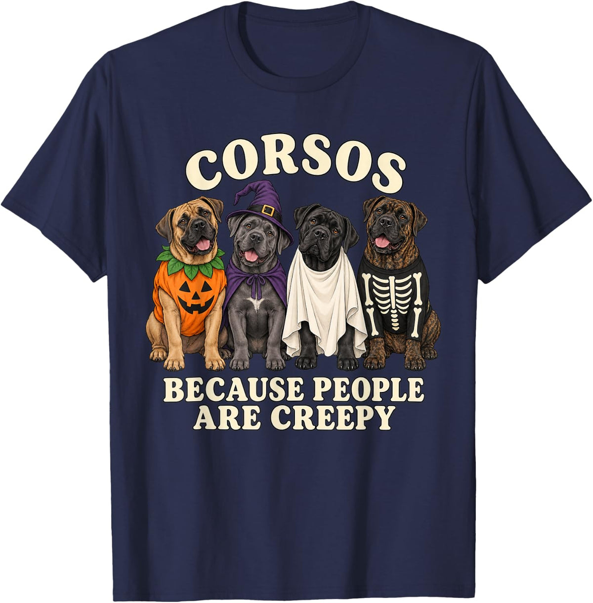 Cane Corso Halloween Cute Costume Crew T-Shirt - Navy Blue